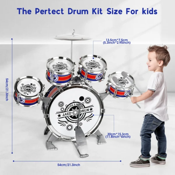 Jazz Drum Set Mini Drum Toys 6 Drums with Stool Musical Instruments Toy Birthday Gift no with LED Light for Beginners Boys Girls