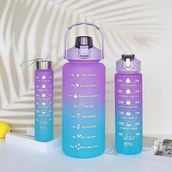 3Pcs Gradient Plastic Cup Set Large Capacity Sports Water Bottle Outdoor Travel Gym Fitness Jugs Student Portable Cup WIth Straw