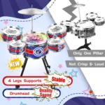 Unisex 3-5 Years Toy Musical Instruments with Stool Drum Sticks, Metal Plastic Blue
