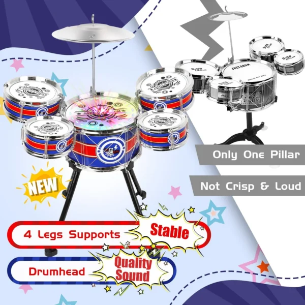 Unisex 3-5 Years Toy Musical Instruments with Stool Drum Sticks, Metal Plastic Blue