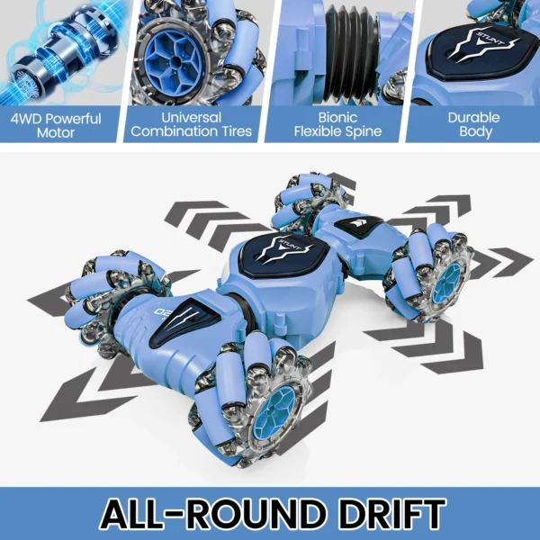 Remote Control Cars with Lights&Quick Hand Control , 2.4GHz 4WD Gesture Sensing, 360° Rotating Double Sided RC Stunt Car Toys