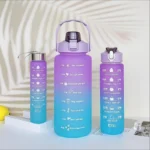 3Pcs Gradient Plastic Cup Set Large Capacity Sports Water Bottle Outdoor Travel Gym Fitness Jugs Student Portable Cup WIth Straw