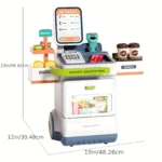 48-Piece Pretend Play Cash Register Toy with Calculator, Shopping Bag, Scanners, Grocery Game Food Set, and Mobile Cart Kid Gift