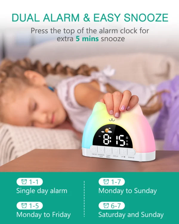 ORIA Kids Alarm Clock Sleep Training Alarm Clock Wake Up Clock with 11 Color Night Light & Child Lock Clocks for Boys Girls Gift