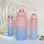 3Pcs Gradient Plastic Cup Set Large Capacity Sports Water Bottle Outdoor Travel Gym Fitness Jugs Student Portable Cup WIth Straw