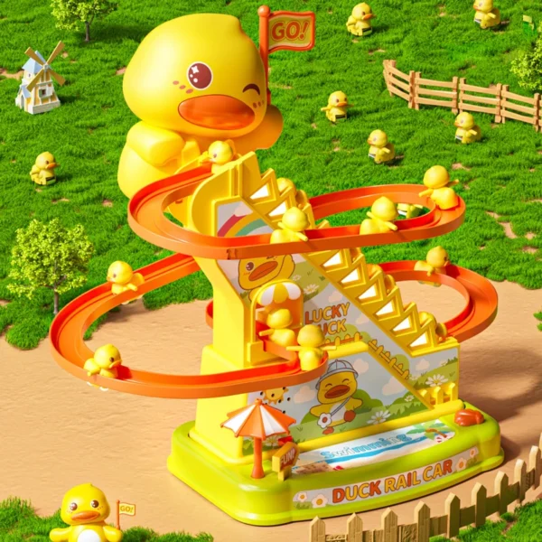 Duck Stairs Climbing Kids Toys Electric Duck Track Slide Toys Gifts Flashing Music Duck Roller Coaster Children Birthday Gifts