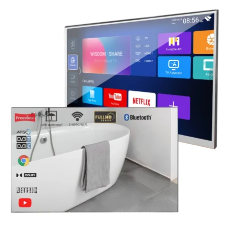 Souria 22 inch Smart Mirror LED Bathroom TV IP66 Waterproof Shower Integrated WiFi DVB ATSC Tuner Television Android SPA Hotel