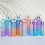 3Pcs Gradient Plastic Cup Set Large Capacity Sports Water Bottle Outdoor Travel Gym Fitness Jugs Student Portable Cup WIth Straw