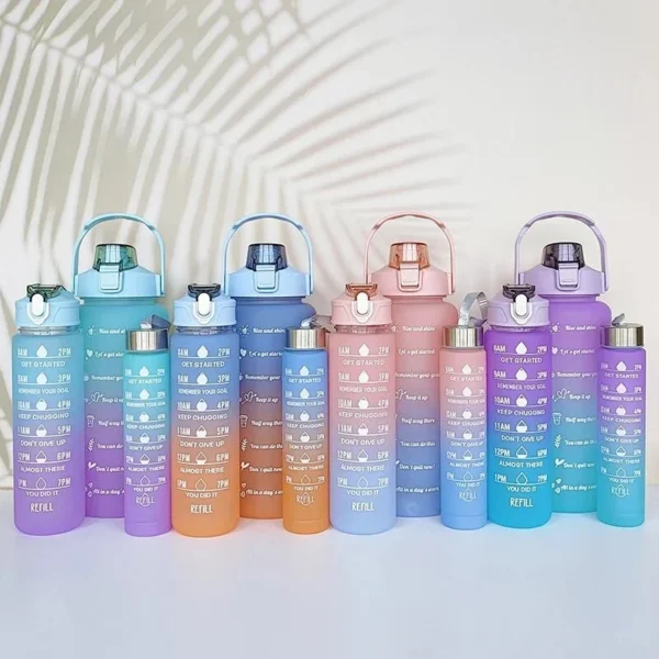 3Pcs Gradient Plastic Cup Set Large Capacity Sports Water Bottle Outdoor Travel Gym Fitness Jugs Student Portable Cup WIth Straw