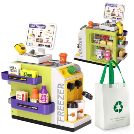 48Pcs Mini Supermarket Cash Register Toy Coffee Machine Cashier With Sound Light Pretend Play Store Simulated Shopping Kid Gifts