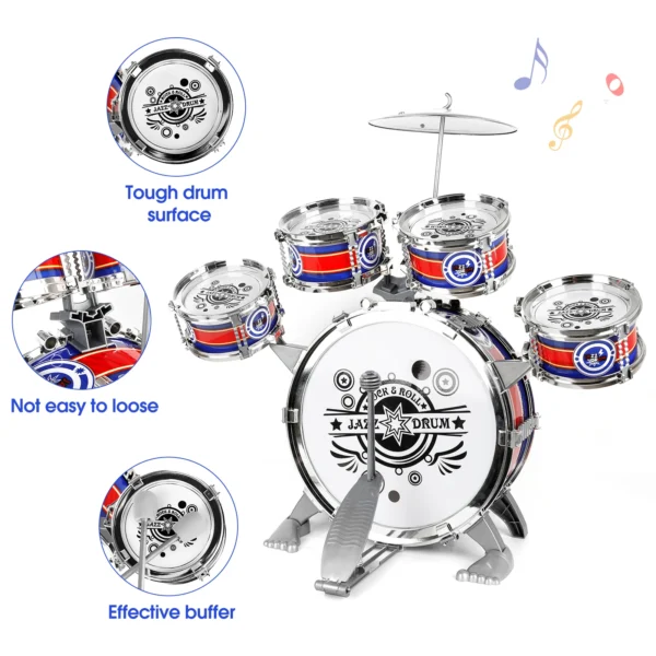 Jazz Drum Set Mini Drum Toys 6 Drums with Stool Musical Instruments Toy Birthday Gift no with LED Light for Beginners Boys Girls
