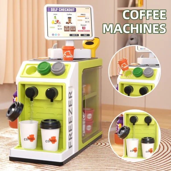 48Pcs Mini Supermarket Cash Register Toy Coffee Machine Cashier With Sound Light Pretend Play Store Simulated Shopping Kid Gifts