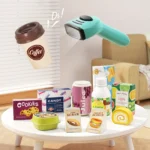 48-Piece Pretend Play Cash Register Toy with Calculator, Shopping Bag, Scanners, Grocery Game Food Set, and Mobile Cart Kid Gift