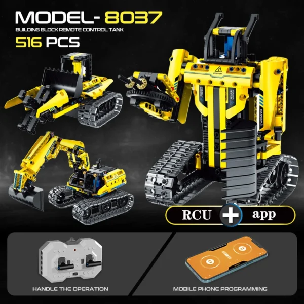 520pcs 3 in 1 City Technical RC Robot Excavator Racing Car Building Blocks Remote Control Bulldozer Truck Bricks Toys For Kids
