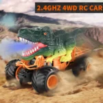 Remote Control Dinosaur Cars 2.4Ghz Rc Velociraptor Shaped Truck For 3-8 Kids Electric Car Toys Outdoor With Light & Sound Spray