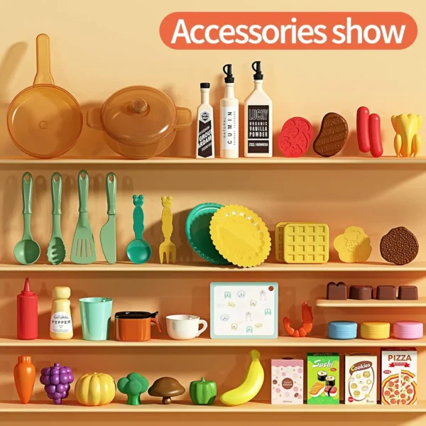 Children Kitchen Counter Play Set DIY Simulated Cooking Food Tableware Play House Role Play Pretend Game Toy Gift Kid Boys Girls