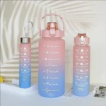 3Pcs Gradient Plastic Cup Set Large Capacity Sports Water Bottle Outdoor Travel Gym Fitness Jugs Student Portable Cup WIth Straw