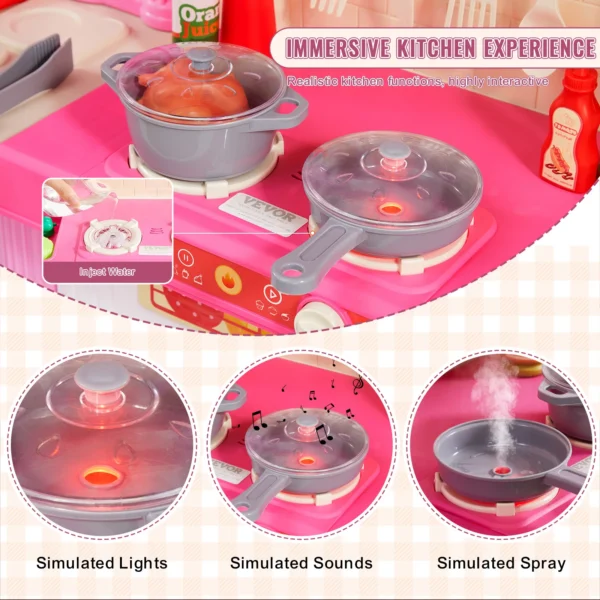 VEVOR Kitchen Cooking Toys for Kids 74 PCS  Chef Playset with Sounds & Lights Ages 3+ Children's Play House Toddlers Kitchenware