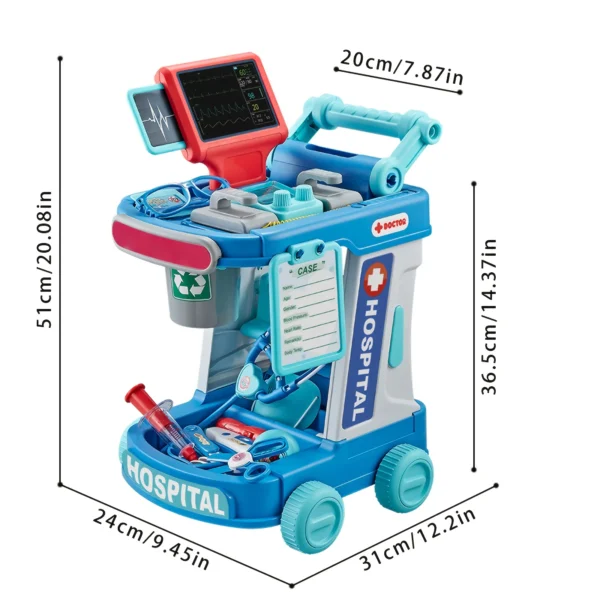Doctor Cart Toy Pretend Play Medical Station Set with Mobile Cart Lights Stethoscope Doctor Role Play Toys for Kid Boys Girls 3+